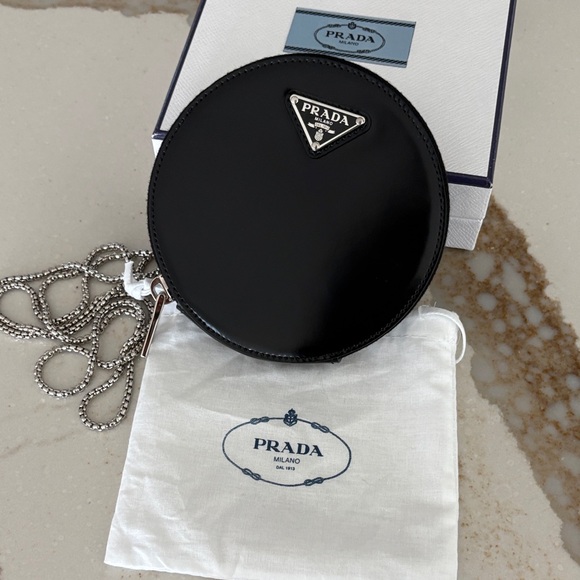 Prada Black Leather Circle Bag with Chain with purchased box and card. - Picture 3 of 5